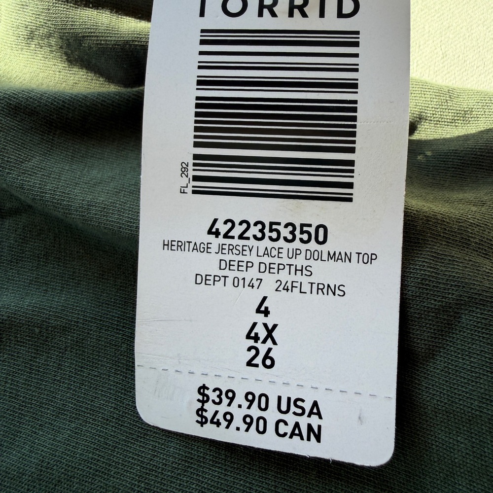 Torrid Heritage Jersey Lace-Up Dolman Top (Deep Depths) Size 4 - Picture 5 of 10
